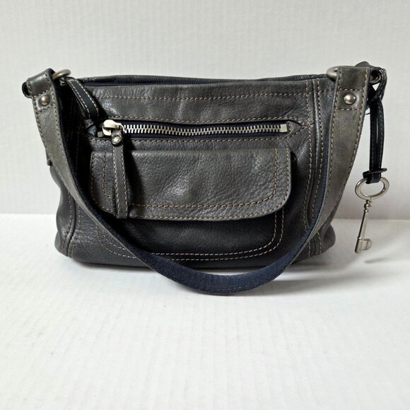 Fossil Purse Gray Blue Leather Hobo Boho Shoulder Bag PATINA FADE - Picture 2 of 16